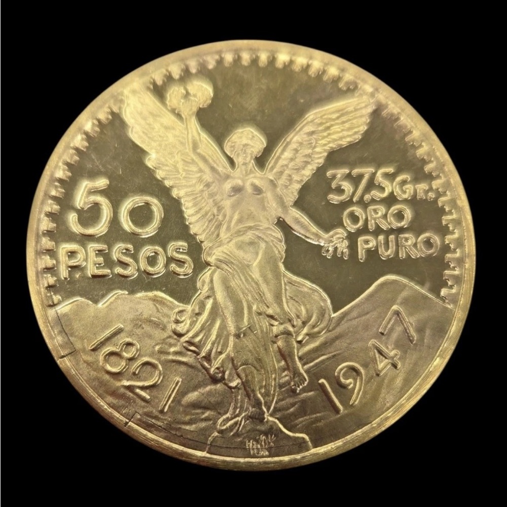 Centenario Coin Custom Solid 10k Yellow Gold 50 P… - image 8